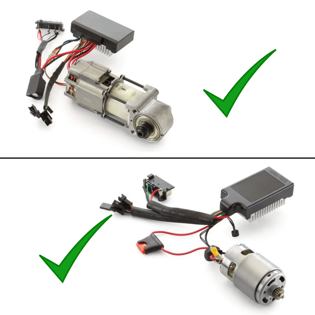90° Getriebe-Upgrade-Kit für 12/16eDRIVE mit leistungsstarkem Motor und präzisen Anschlusskabeln.