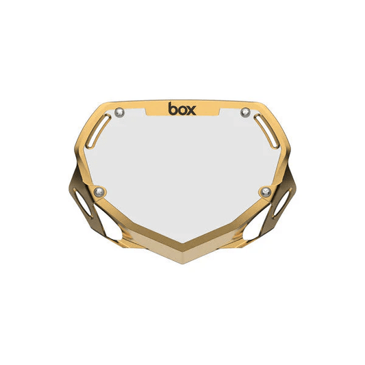 Chrome Box Number Plate with gold accents, designed for durability and lightweight performance.